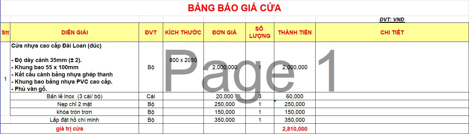 báo giá cửa nhựa đài loan tại quận 9