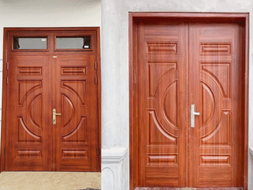 mẫu cửa thép vân gỗ 2 cánh