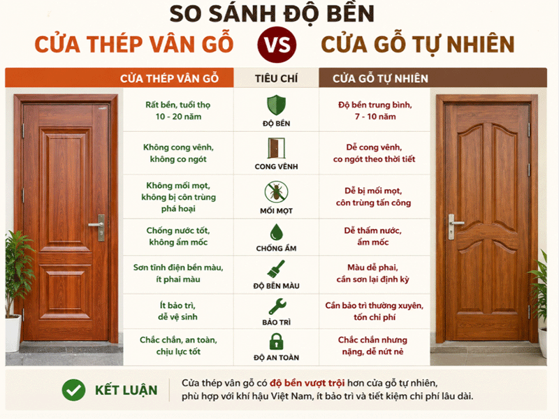 cửa thép vân gỗ có bền không
